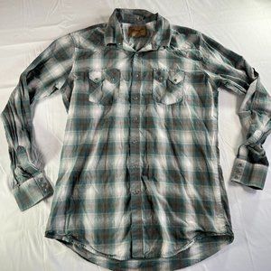 Men's Wrangler Retro Western Green Plaid Pearl Snap Shirt Size XL